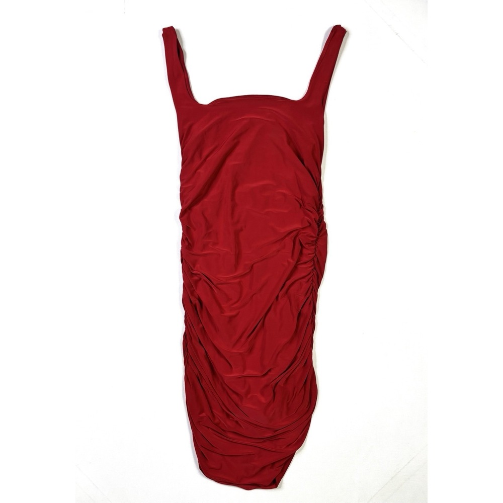21 Saints Dress Women's Medium Red Ruched Bodycon Midi